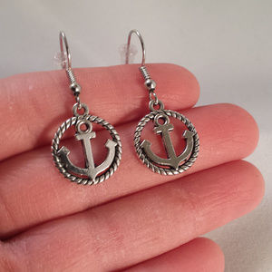 Silver Nautical Anchor Cruise Sail Boat Earrings